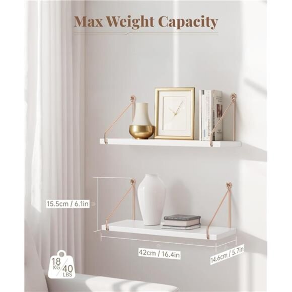 Floating Shelves for Wall, Metallic Gold White Wall Mounted Shelves - Picture 2 of 14